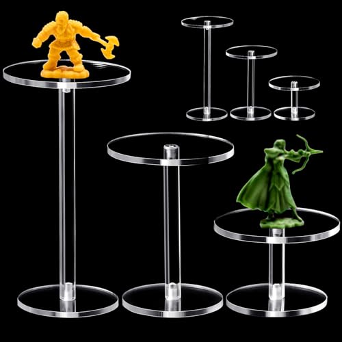 Burbell 6 Pieces Flying Miniatures Acrylic Display Stand Flying Miniatures Combat Riser Round Clear Flight Acrylic Stands for Display Tabletop RPG Board Game Cake