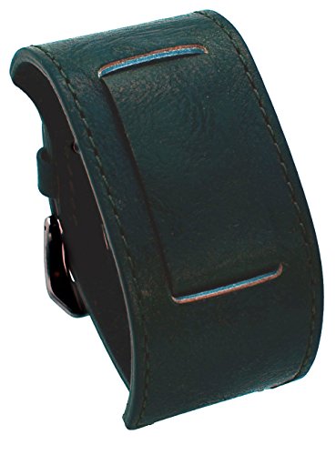 REV Casual Military Genuine Leather Strap Cuff Replacement Band - 18 mm to 24 mm Lug Width Watches (18mm-20mm Watch, Soft Dark Green) - ITAL2DBS