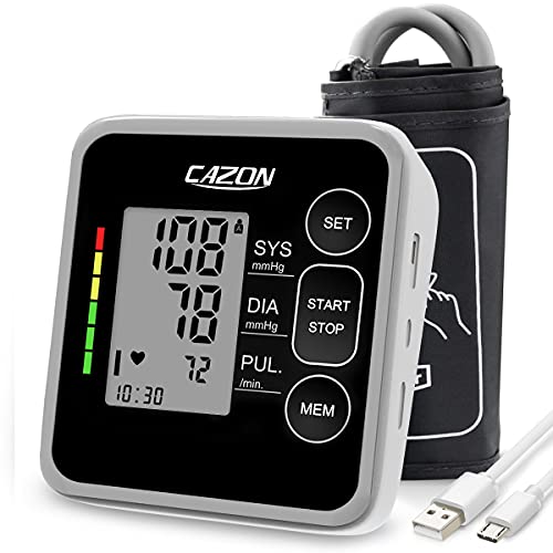 CAZON Blood Pressure Monitor - Upper Arm Blood Pressure Machine & Pulse Rate Monitoring Meter Home Use BP Cuff with 2x120 Memory, Wide-Range Cuff 8.7´´-15.7´´ (Black)