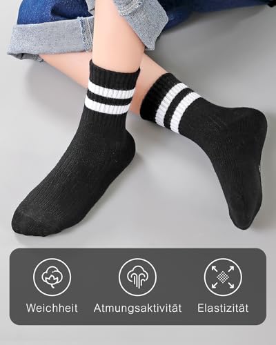Kyopp Skarpetki Dzieci dla Chłopców i Dziewczynek Skarpetki do kostki Atmungsaktiv Sneaker w paski Skarpety Crew Socks, czarny, 29-32