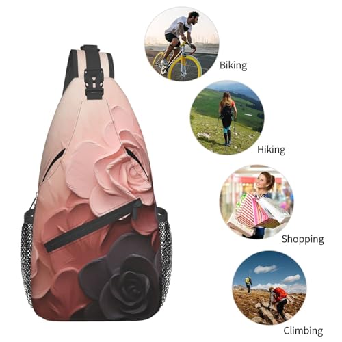 Bolso tipo Sling mochila bandolera negro con flores miniatura 5