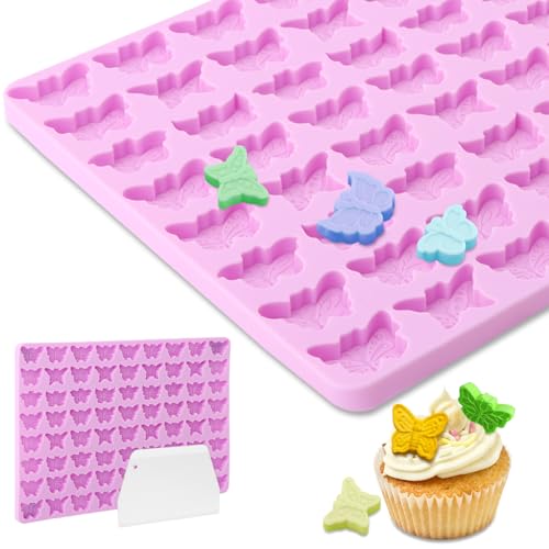 Mini Butterfly Silicone Molds 72 Cavities Small Silicone Butterflies Molds Small Wax-Melt Molds Butterfly Baking Molds Ice-Cube Tray for Homemade Cake Decorations/Snack Biscuits