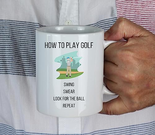 Millhouse Prints How to Play Golf, Swing, Swear, Look for The Ball - Funny Tea/Coffee Mug, White - Image 2