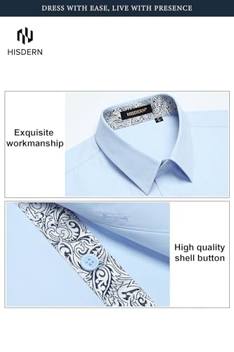 Image of HISDERN Mens Business Dress Shirts Long Sleeve Casual Button Down Shirt Formal Inner Collar Contrast Shirt for Men Wedding