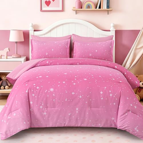 Image of Dinjoy Girls Comforter Set 7 Pieces, Queen Size Colorful Ombre Rainbow Bedding Set, Bed in A Bag for Kid Teen Girls (1 Comforter, 1 Flat Sheet, 1 Fitted Sheet, 2 Pillow Shams, 2 Pillowcases)