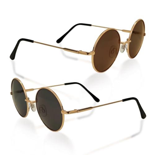 Vintage Round Sunglasses for Outdoor Beach Driving and Daily Use Classic Trendy Sunglasses Polarized Fashion Eyewear(Gold-Gray,Stainless Steel)