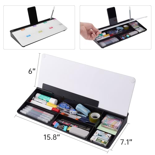 Image of TSJ OFFICE Whiteboard Weekly Dry-Erase-Board - Desktop White Board Calendar Desk Organizers with Accessories Computer Keyboard Stand with Drawer, for Office, Home, School Supplies - Black Calendar