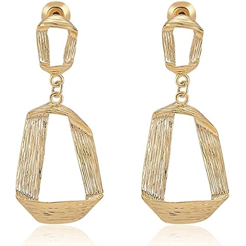 Gold Black Geometric Dangle Earrings - Pearl Heart Cubic Zirconia Statement Earring for Women Girls (Gold-Small) Cover