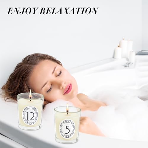12 Pack Scented Candles Gift Set with 12 Fragrances for Home Women Scented Clear Glass Filled Votive Candles Soy Wax Glass Jar Candle for Aromatherapy Spa Weddings Birthdays Holidays Party