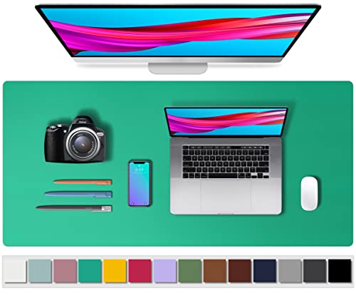 Image of Aothia Leather Desk Pad Protector, Mouse Pad, Office Mat, Non-Slip PU Leather Blotter, Laptop Pad, Waterproof Writing Pad for Office and Home (36 inch x 17 inch, Vivid Green)