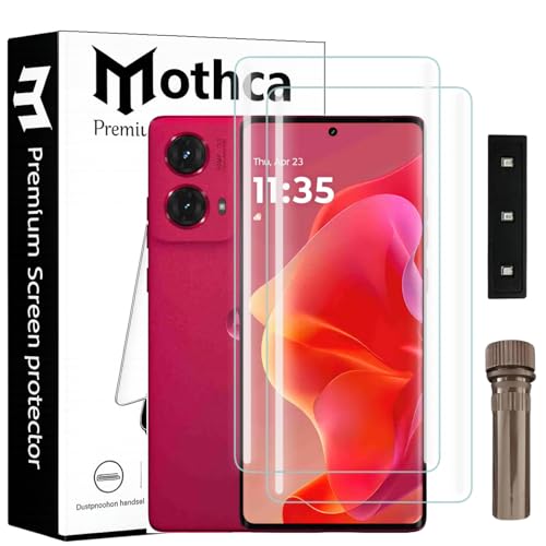 Image of Mothca Curved UV Tempered Glass Screen Protector for Moto G85 | Transparent | Pack of 2 | Borderless Full Screen Coverage with UV Installation Kit