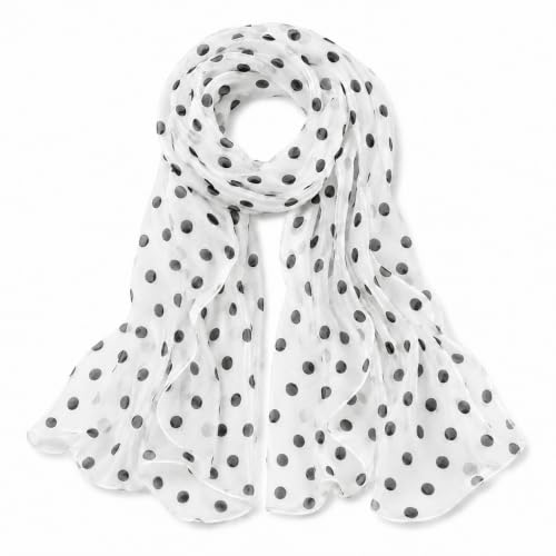 ZMC foulard mousseline long femme léger blanc pois