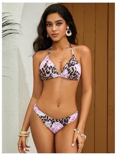 Image of Women's 4 Piece Polka Dots Bathing Suits Cover Up Skirt & Bandana | Halter Bikini Sets, Sexy Bathing Suit, Beach Skirt, Leopard, Paisley, Tropical, Summer