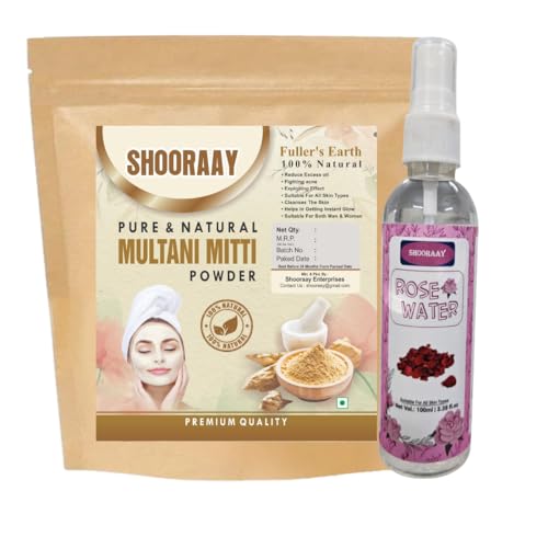 Image of Natural Multani Mitti Powder For Face Pack And Hair Pack for All Skin Type With 100ml Rose Water (Multani Mitti Powder 200gm)