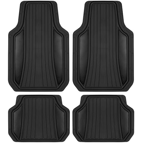 Motor Trend Rubber Car Floor Mats - Durable, All Weather Protection with Non-Slip Backing, Two Tone Accent - For Front and Rear Cover