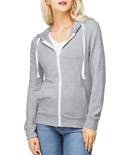 H2H Basic Lightweight Zip-Up Hoodie Long Sleeve Thin Jacket for Women with Plus Size GRAY US S/Asia S (CWOHOL020)