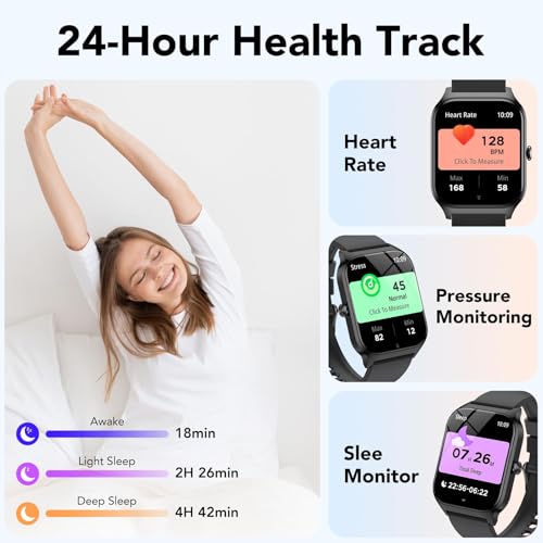 Image of Smart Watch for Men Women,1.85 inch HD Fitness Tracker with Bluetooth Calls / AI Voice Control, 120+Sports Modes, 24 /7 Heart Rate /Sleep Monitor, Pedometer, Calories, Waterproof Smartwatch for Android iOS