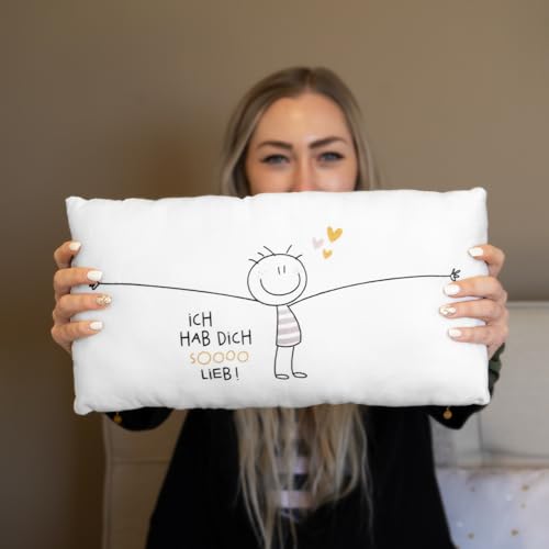 H:PPY Life Plüschkissen mit Motiv Hab Dich so lieb | Zierkissen, 40 cm x 20, cm, 100% Polyester | Geschenk, Freunde, Dekoartikel | 74491
