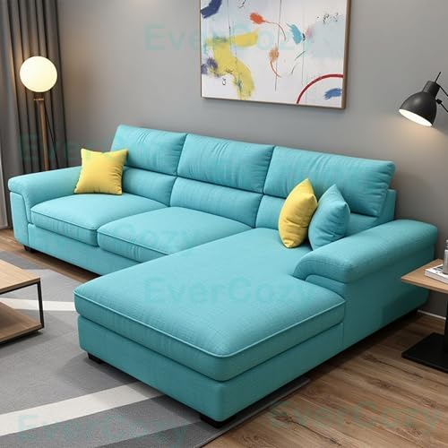 Image of Italino 4 Seater Luxurious L Shape Fabric Sofa Set (Right Side Lounger, Aqua Blue) | 3 to 4 Person Wooden Corner Sofa Couch for Living Room Bedroom Home Hall Furniture