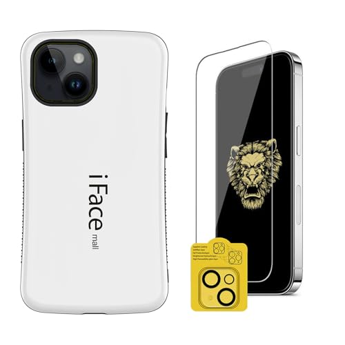 iFace mall iPhone 15 Plus �p �P�[�X & �����K���X�t�B�����Z�b�g �J���������Y�ی�J�o�[�Z�b�g 3�_ �A�C�t�H��15�v���X �݊��i �J�o�[ �X�g���b�v�z�[�� TPU ���C�����X�[�d�Ή� (iPhone 15 Plus, �z���C�g