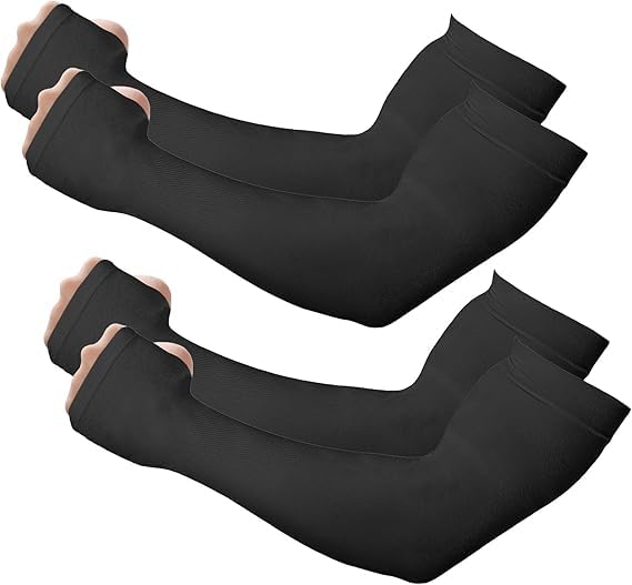 2 Pares Mangas Brazos para Hombre Mujer, Protección UV Mangas de Enfriamiento de Brazo con Pulgar, Sports Mangas del Brazo, Verano Sol Cubierta Tatuaje para Fútbol, ​​Golf, Voleibol, Ciclismo (A)