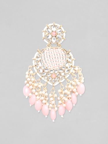 Image of Rubans Chandbali Earrings Kundan Pearl Beads Traditional Wedding Jewellery for Women & Girls