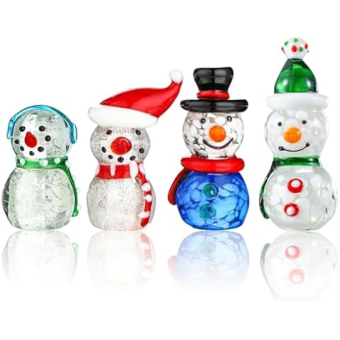 HDCRYSTALGIFTS 4PCS Blown Glass Snowman Decor Cover