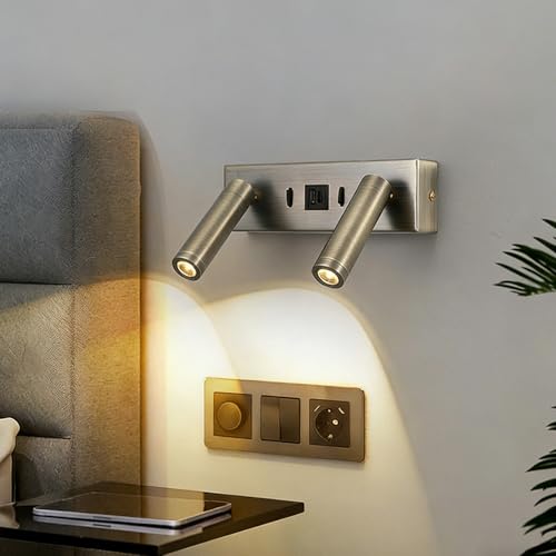 Lámparas de pared con interruptor moderno y puerto de carga USB negro 5