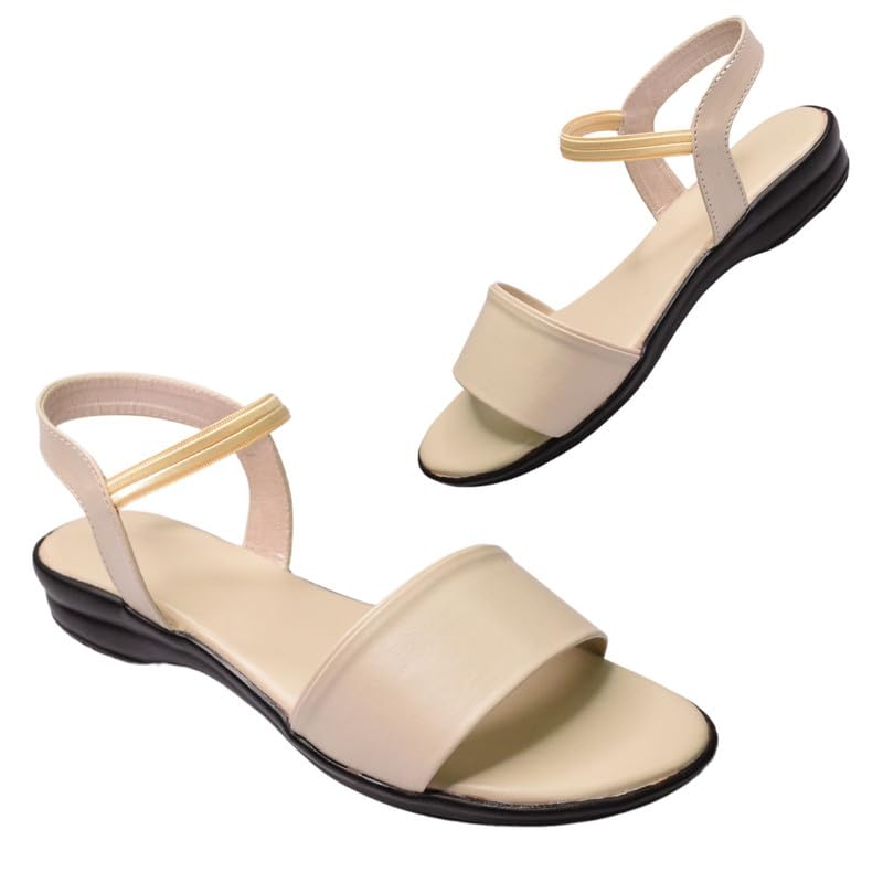 Stepee Casual & Stylish Cream Slingback Ankle Strap Open Toe Fkat Sandal for Women (B0D5B7MTKX) Amazon Price History, Amazon Price Tracker