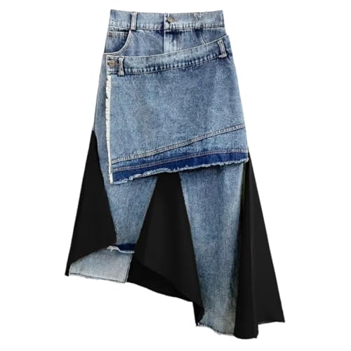 Women's Maxi Skirt Vintage Irregular Layered Patchwork Denim Button High-Waisted Party Long Skirts
