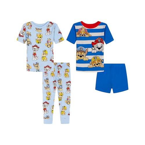 Nickelodeon Boys 4-Piece Snug-fit Cotton Matching Pajama Set Short-Sleeve Soft & Cute for Kids PAW AND STRIPES 4T