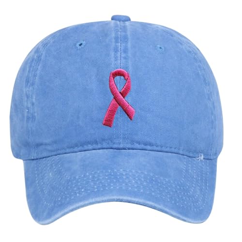 Generisch Gorros de cáncer de mama para mujer, gorro de concienciación del cáncer de mama ajustable bordado, regalos para mujeres, azul claro, Talla única