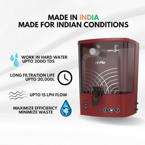 Image of aquaultra Water purifier | RO+UV Filtration | Copper Alkaline Purification | 9L storage (Hi-Flow (Cherry))