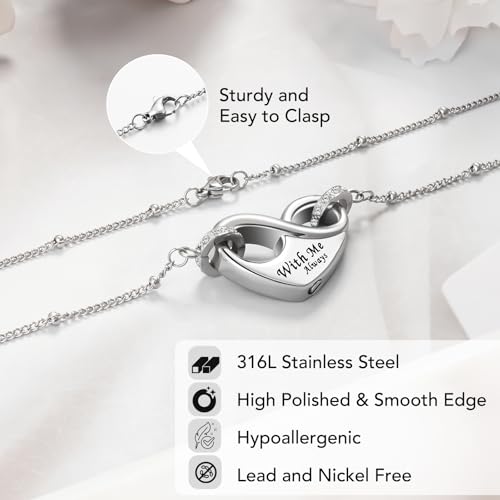 Dletay Infinity Cremation Urn Necklace for Ashes Heart Ash Necklace for Women Memorial Cremation Jewelry Ash Holder3