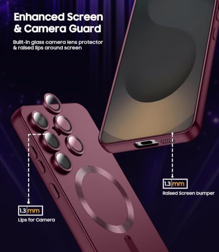 Image of DIZORO Compatible with Samsung S26 Case, Compatible with Mag Safe, Matte Luxury Metallic Luster Flexible TPU Wireless Charging Shockproof Case with Camera Protector (Wine)