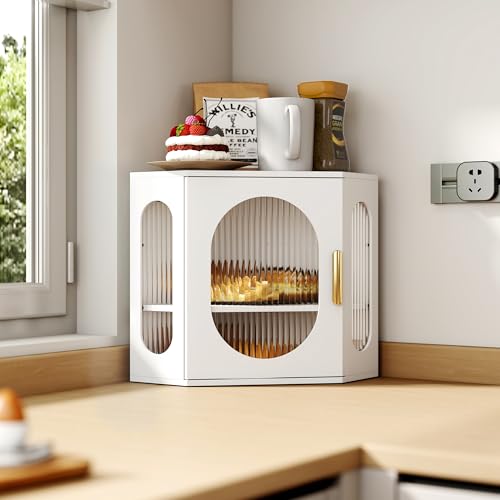 DFENG Bread Bin Corner Box,Bamboo Bread Storage Box for Kitchen,Adjustable 2 Tier Large Capacity Corner Bread Box for Kitchen Counter with Translucent Window Keep Food Fresh