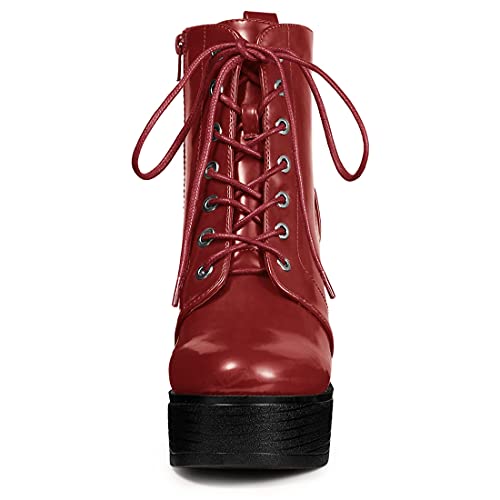 Allegra K Allegra K Women's Platform Chunky High Heel Lace Up Red Combat Boots - 9 M US