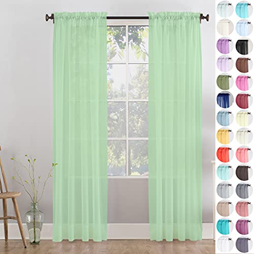 Megachest a pair of slot top voile curtains (Sage, 56" wideX90 drop 2 Panels), W 56" x L 90" (2 Panels) - Image 2