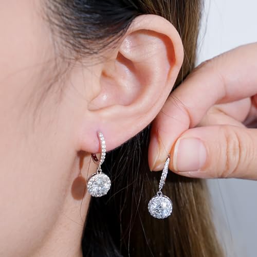 14K Gold Over S925 Sterling Silver Round Drop Earrings for Women with 1ct D-color VVS1 Clarity Diamond Hoop Earrings3