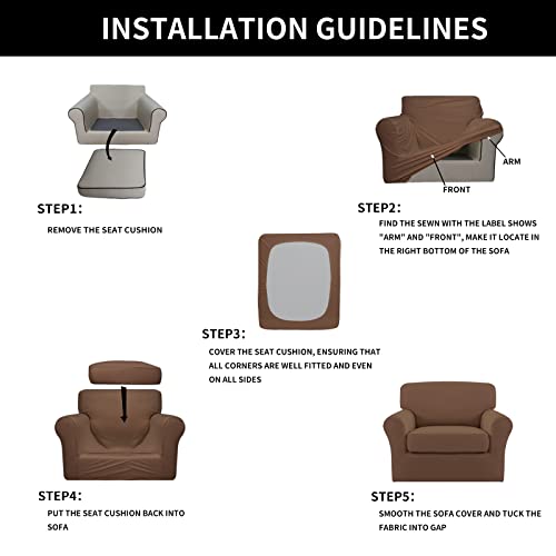 Image of Easy-Going 2 Pieces Stretch Sofa Slipcover for Armchair Washable | Spandex Soft Fitted Sofa Couch Cover for Living Room Washable Furniture Protector with Bottom Kids Pet Brown