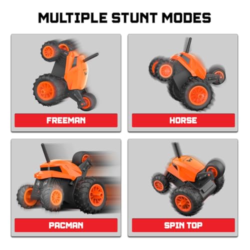 Image of Mirana Warrior 360 Rotating Stunt RC Car | High Speed Remote Control Vehicle | USB Type-C Rechargeable Toy for Kids for Boys and Girls | Made in India (Orange)