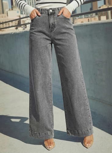 Image of Dokotoo Women's Casual High Waisted Jeans Stretch Wide Leg Loose Denim Pant