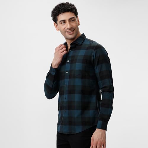 Image of BASICS 100% Cotton Checked Shirt for Men | Slim Fit | Everyday Smart Casual Wear | Full Sleeve