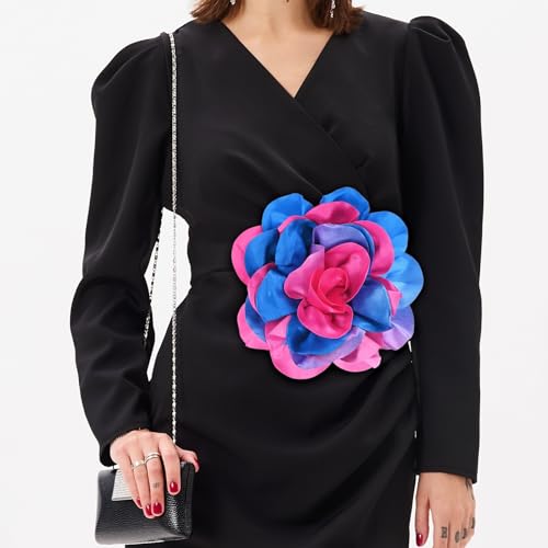 Image of M METERXITY Extra Large Rose Flower Brooches, Lapel Pins Dainty Satin Fabric Big Camellia Oversized Brooch Pin for Women