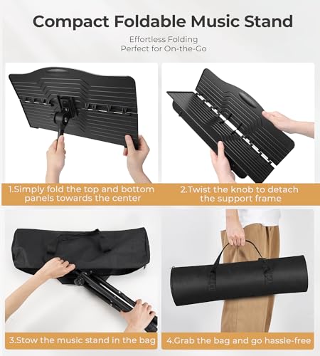 Image of Lightwish - Black Metal Sheet Portable Adjustable Music Stand Music Holder Folding Foldable