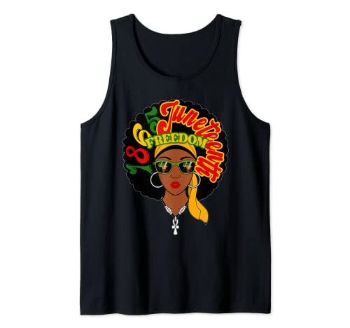 Melanin Black Women Natural Hair Word Art Juneteenth 1865 Camiseta sin Mangas
