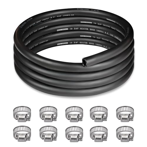 EVIL ENERGY 3/4' Heater Hose 10FT Coolant Radiator Hose With 10PCS Clamps Straight 100PSI SAE 20R3 Black