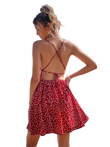 Image of Floerns Women's Summer Ditsy Floral Backless Tie Back Sleeveless Cami Mini Dress