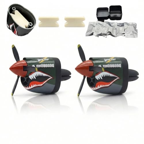2PCS P-40 Warhawk Car Air Freshener with Spinning Propeller, Airplane Vent Clip Car Diffuser, Shark Mouth Dashboard Decor for Men, WWII Aviation Car Gif(style-A-2PCS)