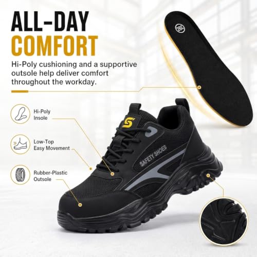 Image of Steel Toe Shoes for Men, Lightweight Safety Work Shoes, Breathable Puncture-Resistant Work Shoes for Warehouse, Factory and Light Construction